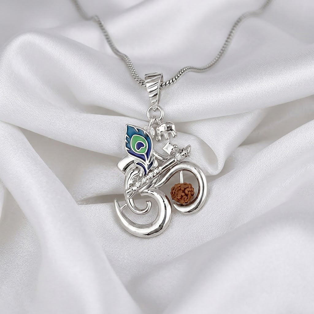 925 Silver Hallmarked Om Krishna Rudraksha Pendant