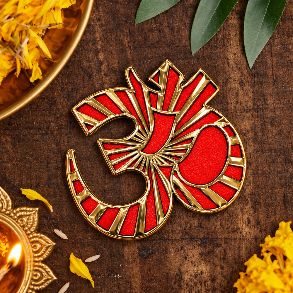 Gold & Red Embossed Om Symbol Door and Wall Sticker