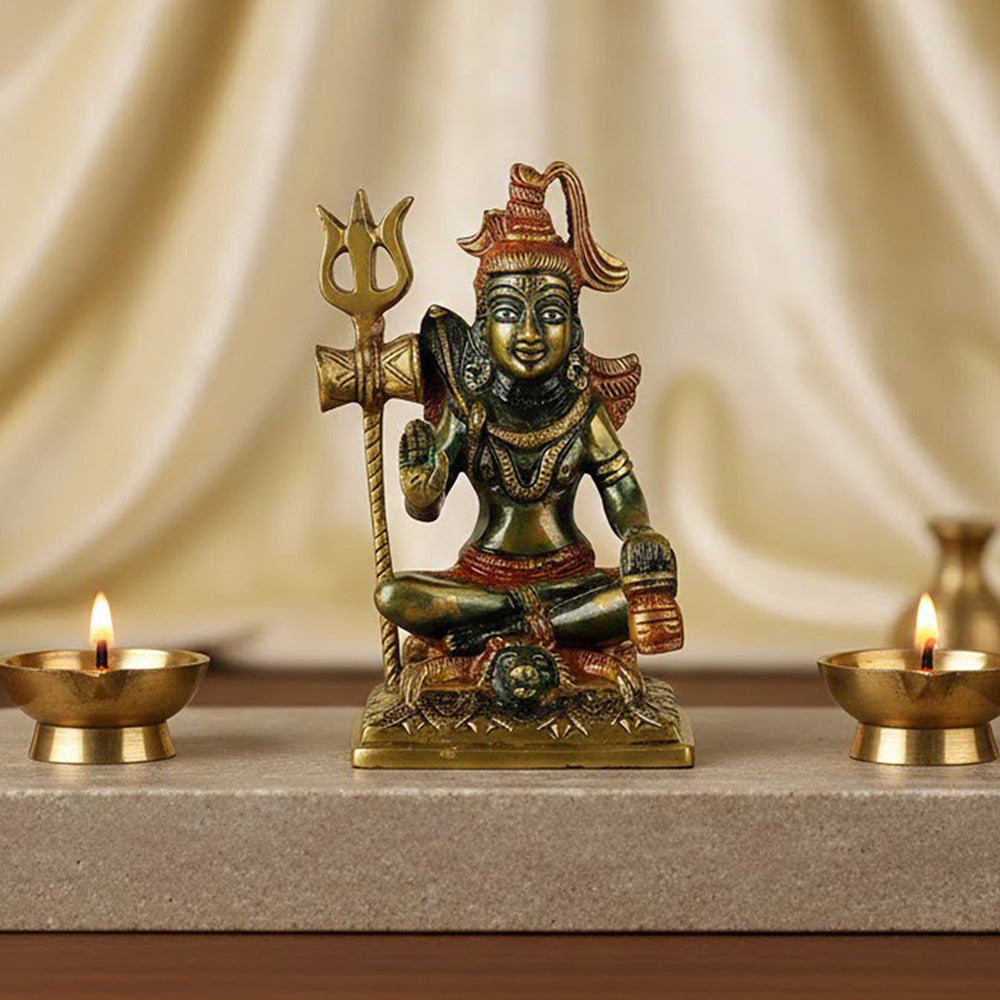 3.8 Inch Brass Shiv Idol – Handcrafted Lord Shiva Statue in Elegant Brass Finish, Symbolizing Power, Peace, and Spiritual Energy for Home Temple and Pooja Decor. No.1 Brass Idol Store www.satvikstore.in