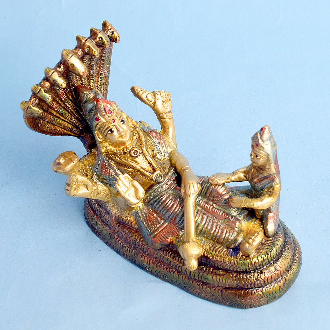 3.9 inch small brass Vishnu and Laxmi murti representing divine grace, prosperity, and protection. India’s Largest Brass Idols Brand - www.satvikstore.in