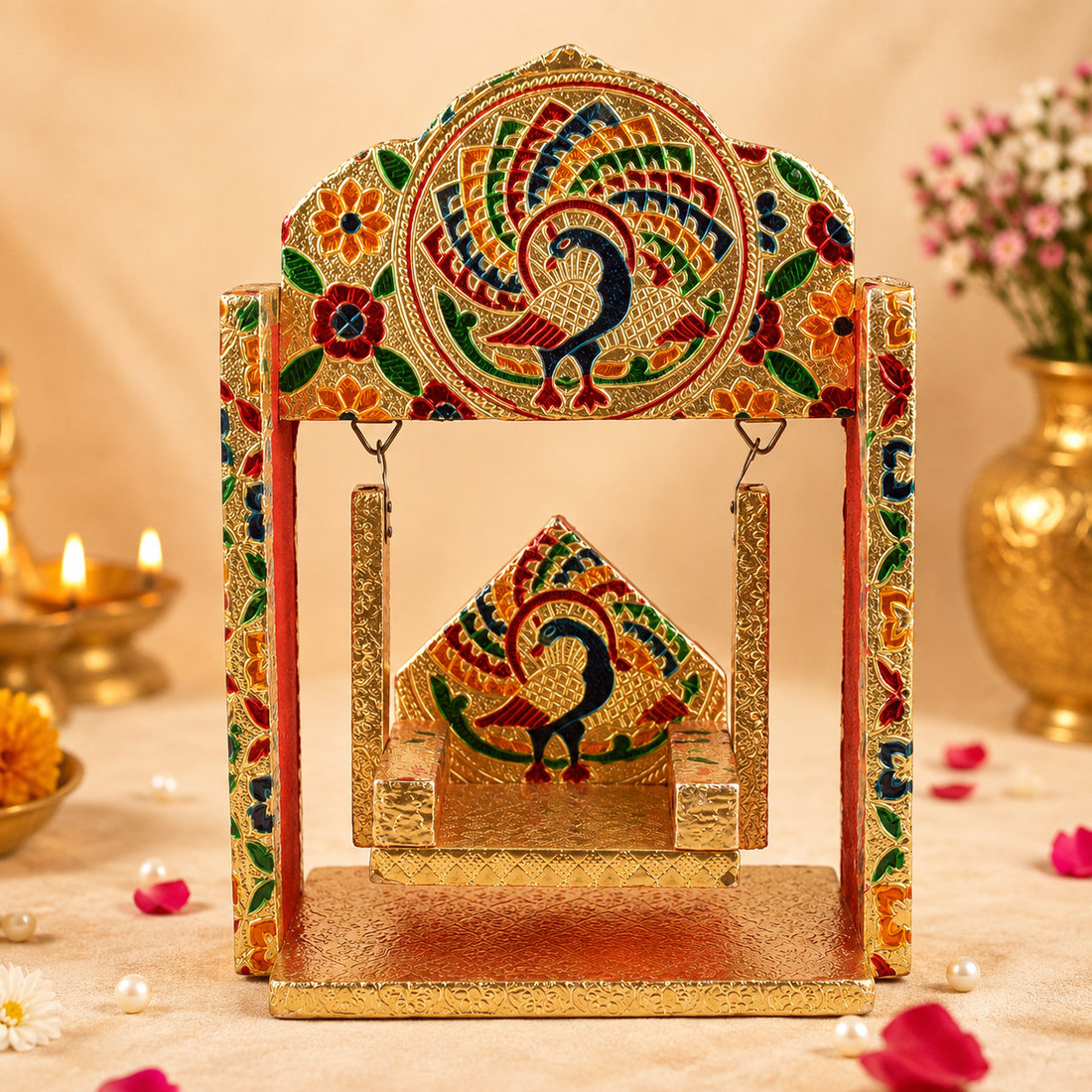 Meenakari Peacock Jhula for Laddu Gopal โ Small Size