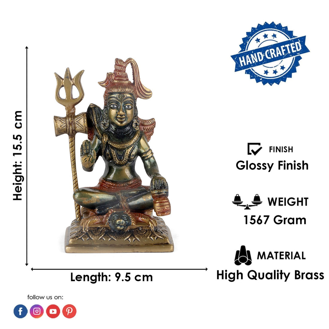 3.8 Inch Brass Shiv Idol