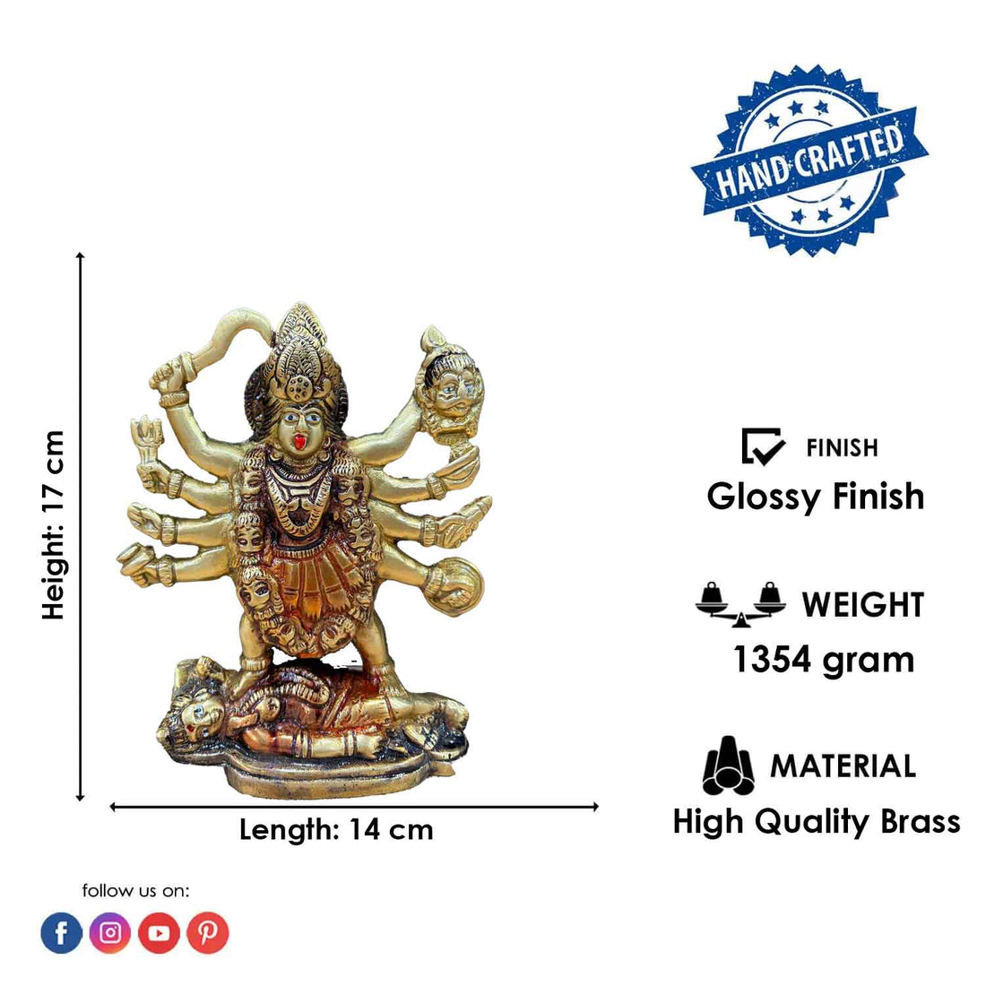 6.7 Inch Brass Kali Mata Sculpture