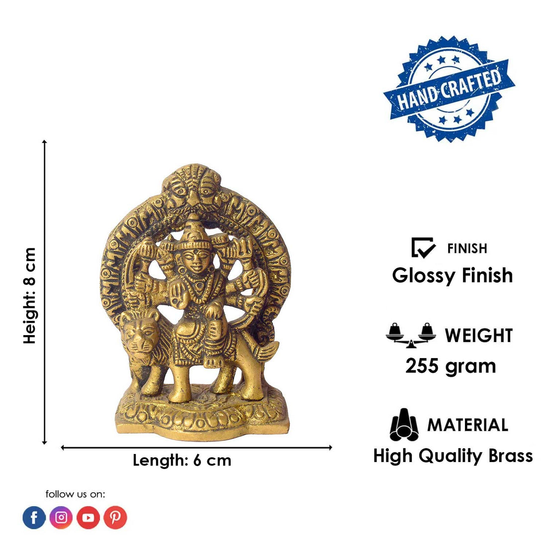 3 Inch Brass Durga Idol โ Ideal for Car Dashboard & Puja Room Decor