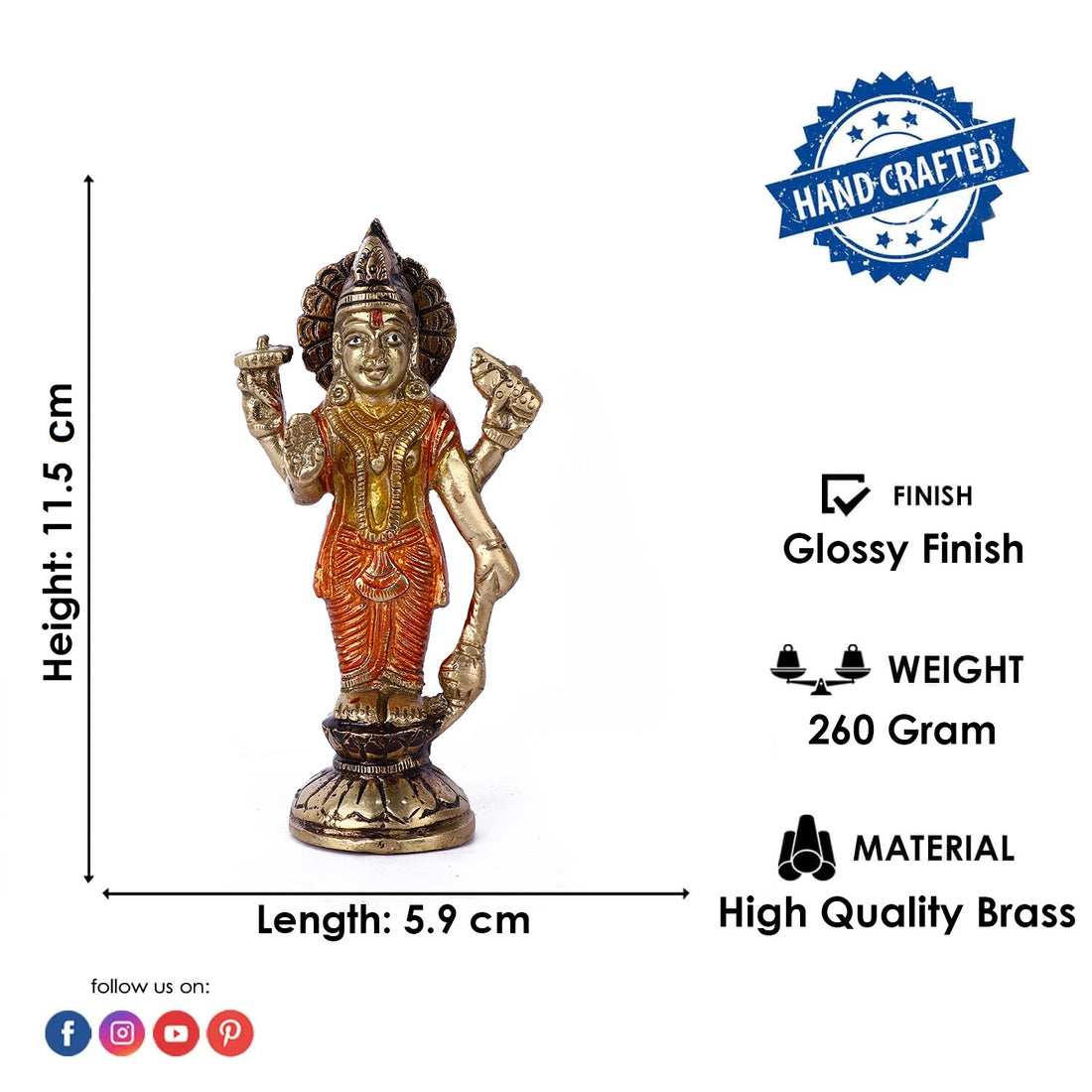 Elegant Brass Standing Lord Vishnu Idol