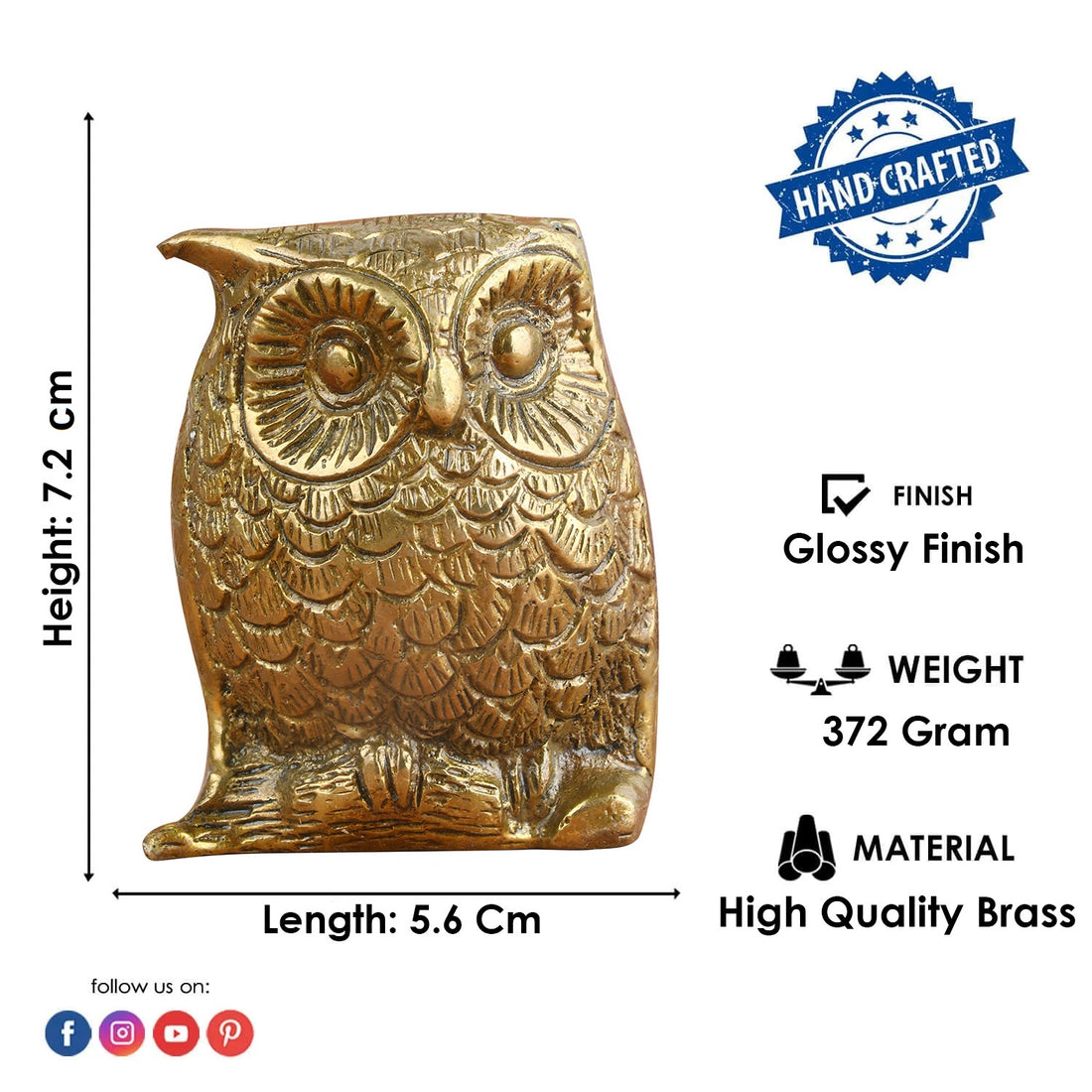 Mini Brass Engraved Owl/Ullu (Lakshmi Vaahan) Statue (Medium)