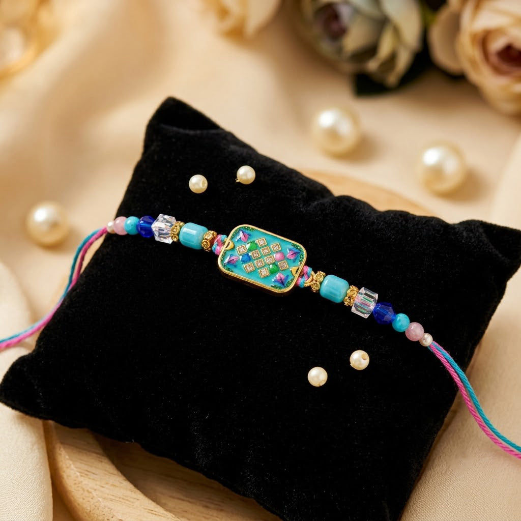 Elegance Rectangular Mosaic Enamel Designer Rakhi