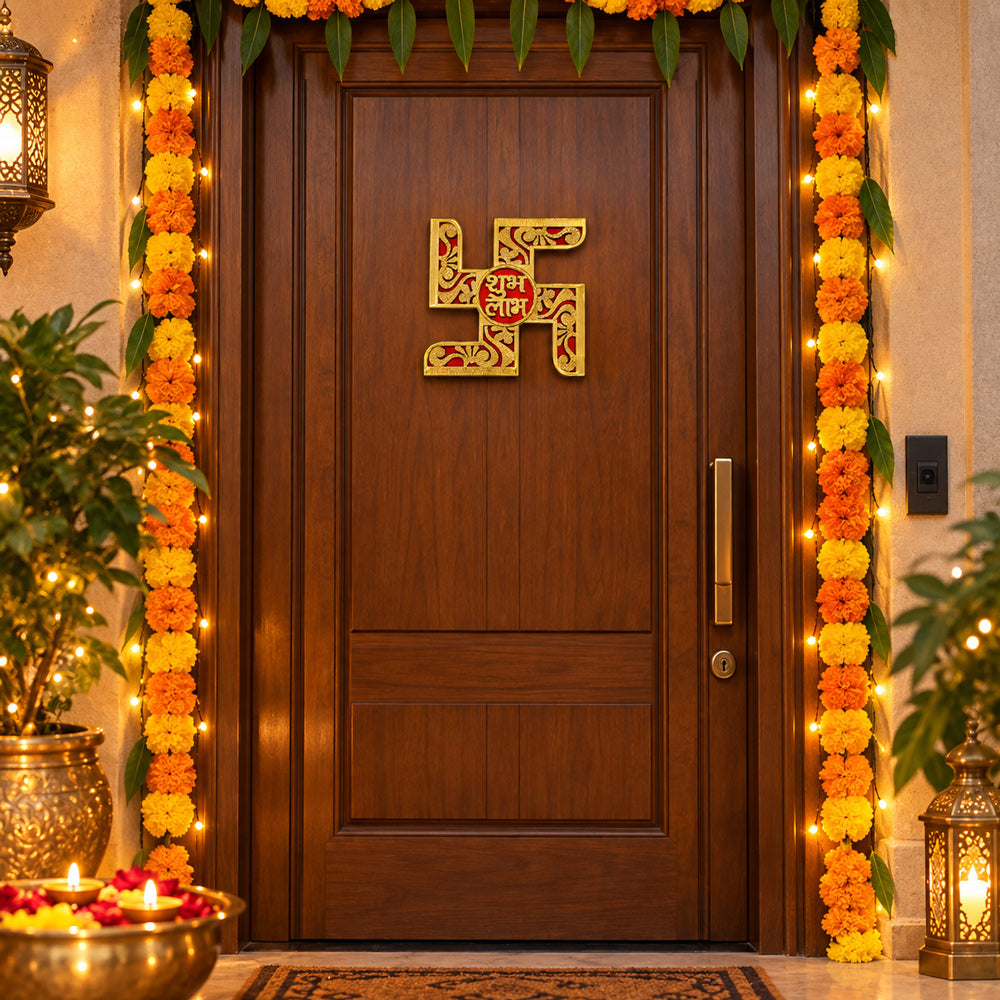 Gold & Red Swastik with Central Shubh Labh Sticker
