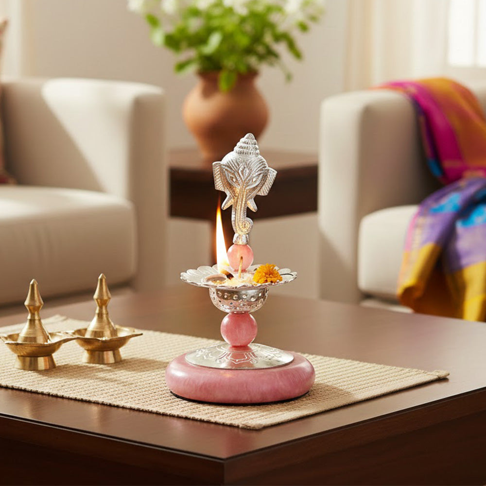 Ganesh Long Hand Deepam – Silver Plated Pooja Lamp Spiritual Use