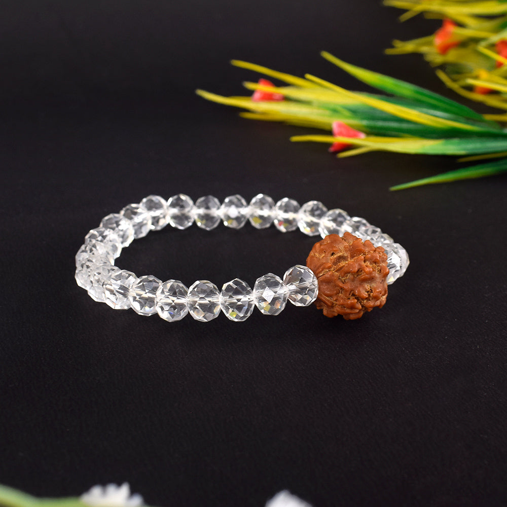 4 Mukhi Rudraksha Glass crystal beads Bracelet