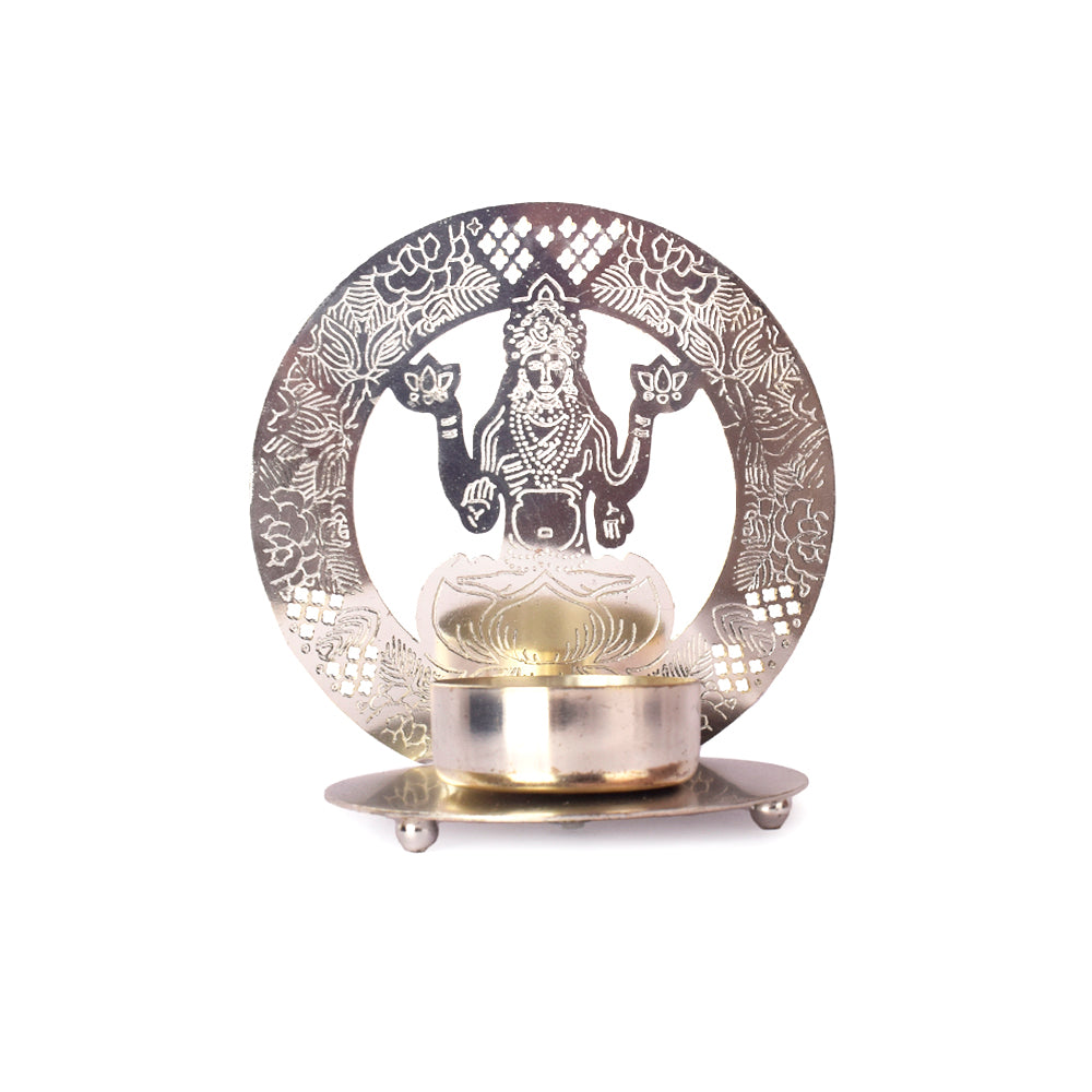 Divine Silver Lakshmi Tea Light Candle Holder