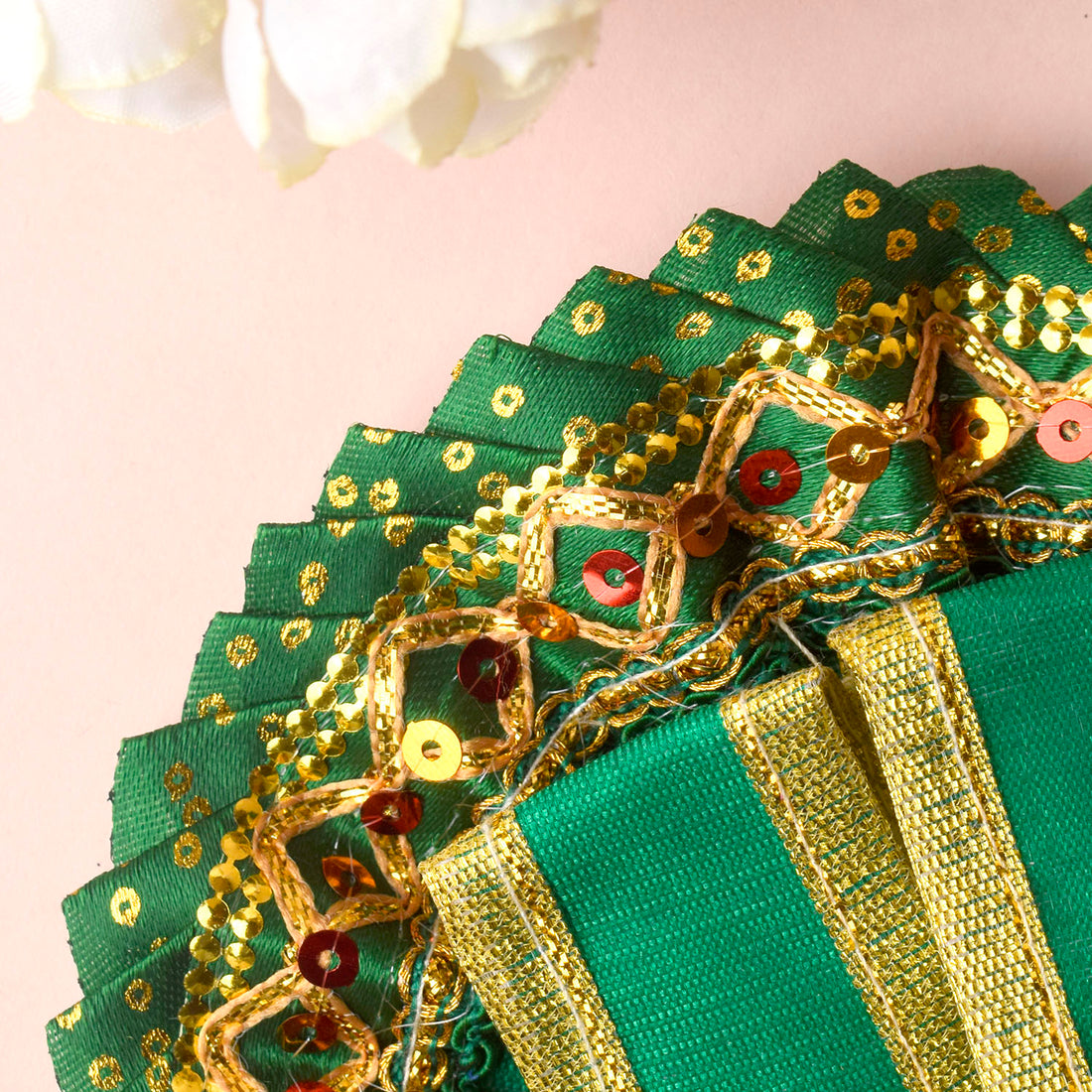 Size -1 Vibrant Green Laddu Gopal Dress with Golden Lattice Border