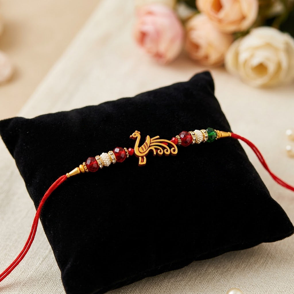 Elegant Wooden Peacock Medallion Designer Rakhi