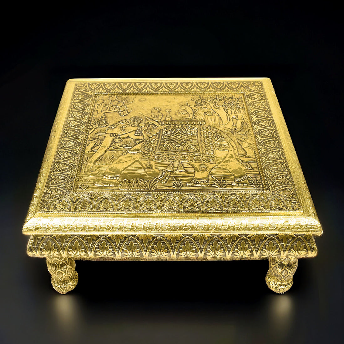 Cultural Grace: Meenakari Embossed Elephant Decorative Chowki