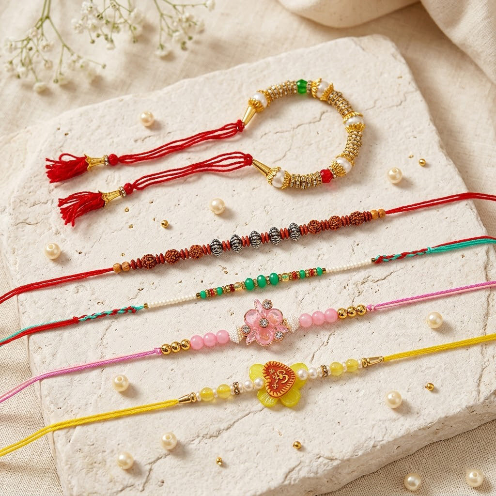 Stunning Family Beads Rakhi Combo (Set of 5)