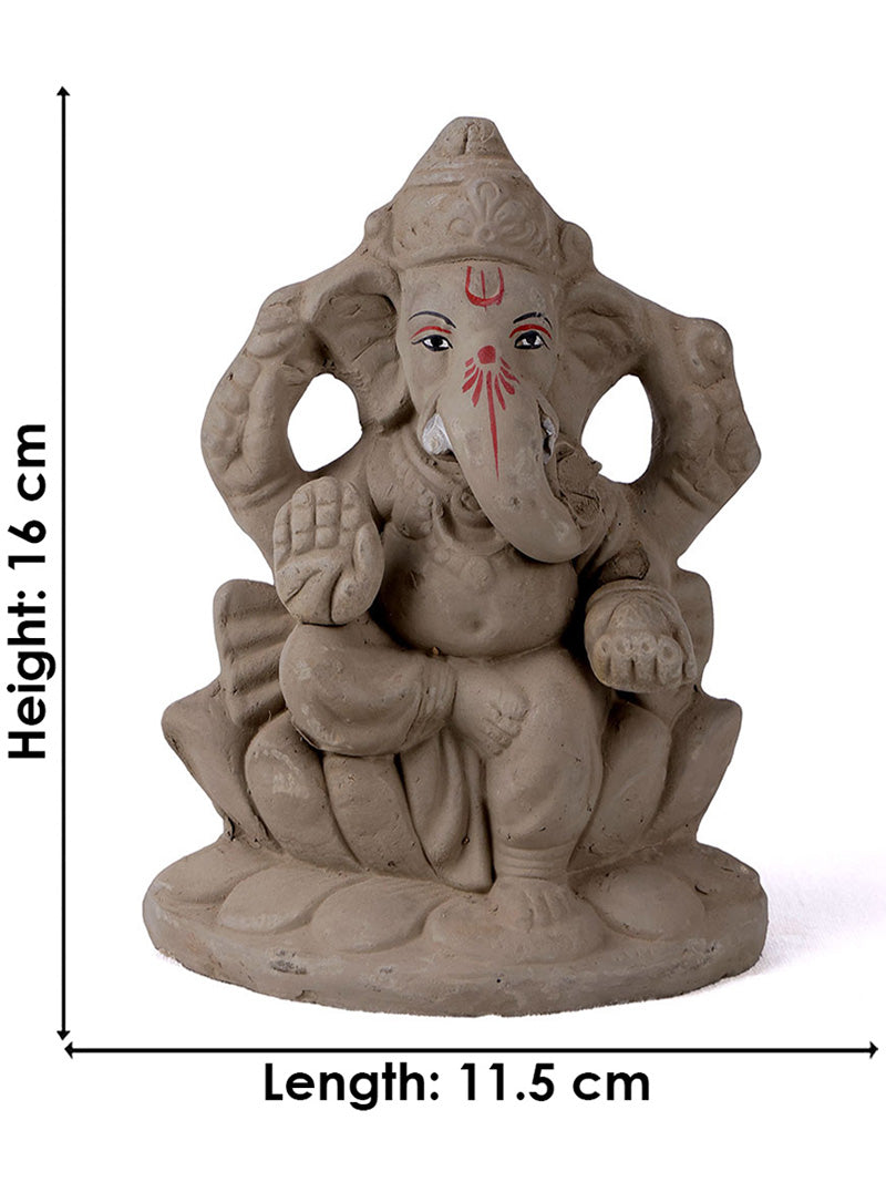 6 Inch Natural Eco Friendly Ganesha Idol Seated on Lotus Base