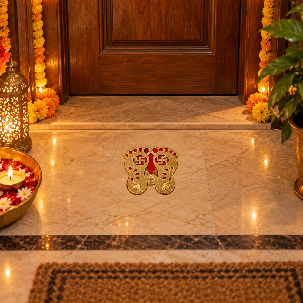Gold & Red Charan Paduka Door Entrance Sticker