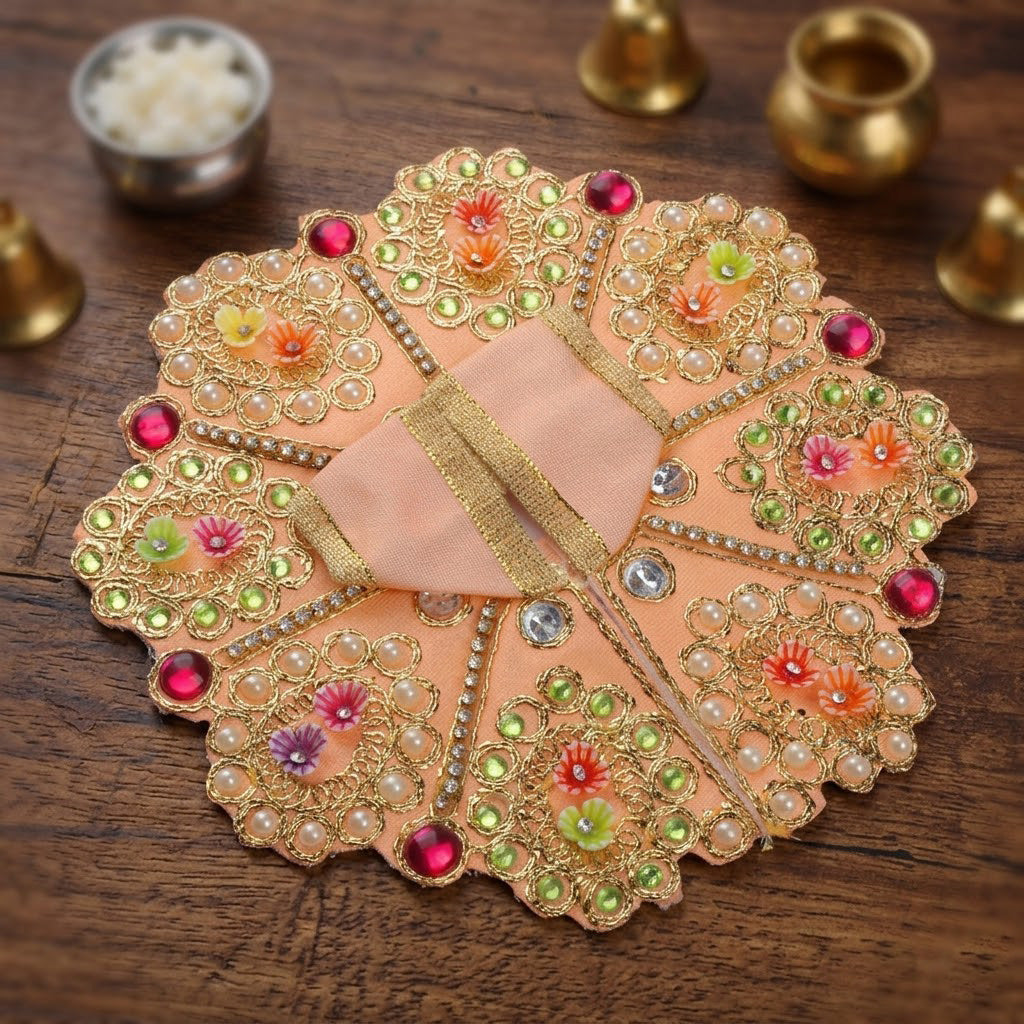 Size 2 3D Floral Accents & Pearl Work Laddu Gopal Dress