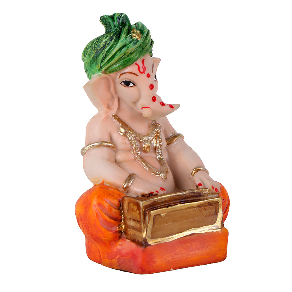 Playing Harmonium Hand-Painted Sitting Ganpati Statue