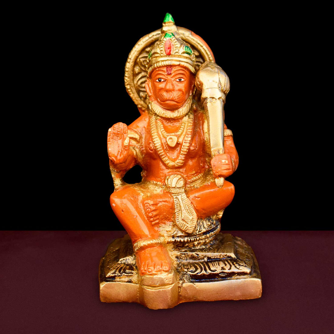 4.3 Inch Brass Kesari Nandan Hanuman Idol with fine detailing, symbolizing strength, devotion, and protection – perfect for pooja room, home temple, or as a spiritual gift. No.1 Brass Idol Store www.satvikstore.in