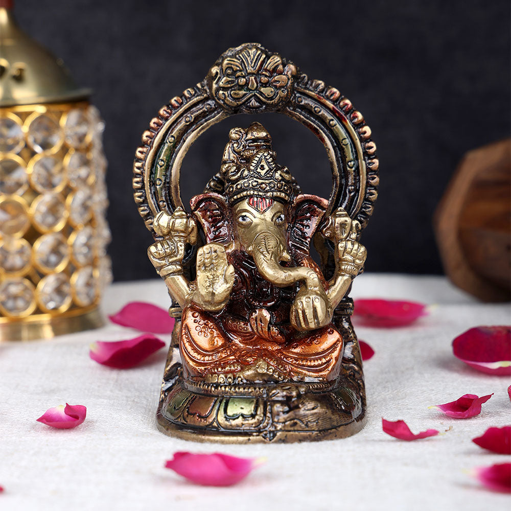4.6 inch brass Lord Ganesha idol for home temple, handcrafted divine Ganpati murti for puja and decor. No.1 Brass Idol Store www.satvikstore.in