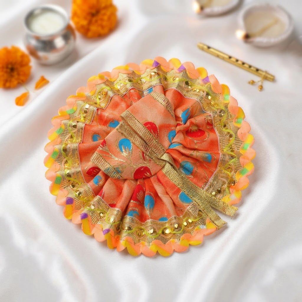 Size No.2 Printed Fabric Zari Work Laddu Gopal Dress