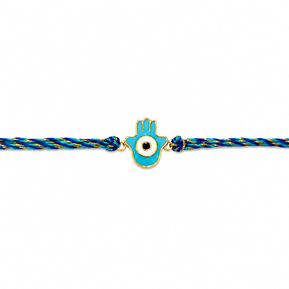 Turquoise and Gold Hamsa Motif Evil Eye Rakhi