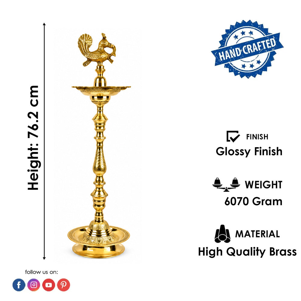 32 Inch Brass Kerala Peacock Samai Deepam Inauguration Lamp
