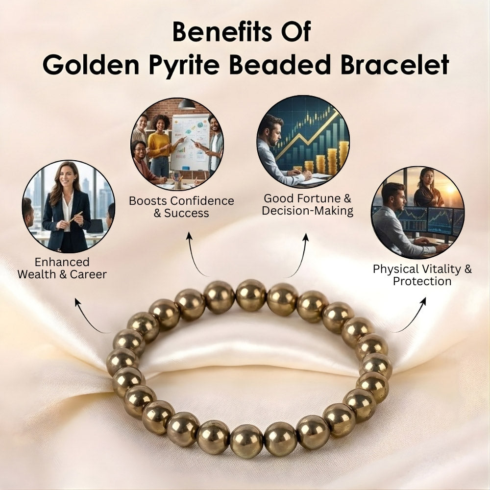 Golden Pyrite Beaded Bracelet Stylish Spiritual Wear