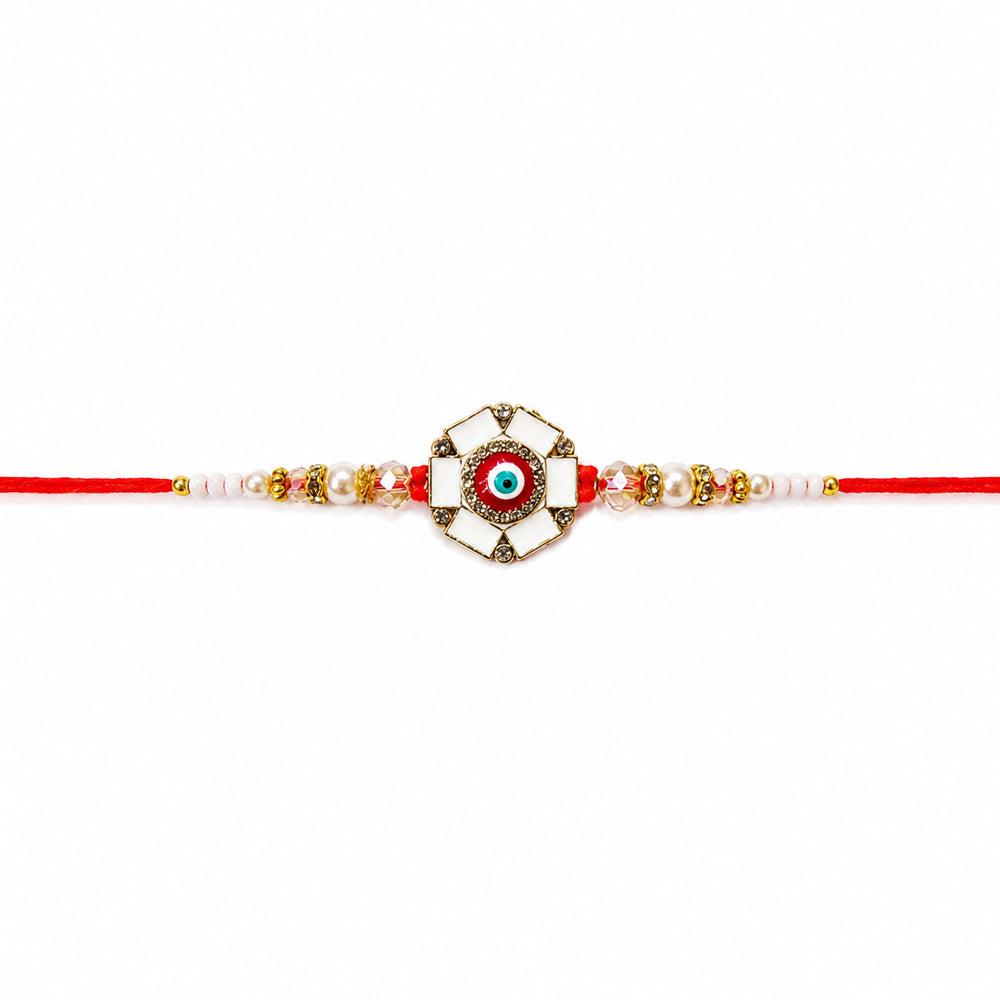 Elegance White Meenakari and Red Evil Eye Designer Rakhi