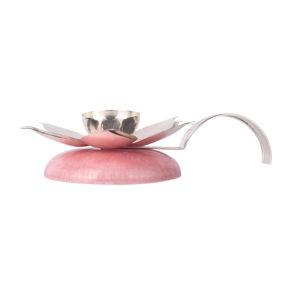 Graceful Silver Lotus Handle Diya with Resin Base