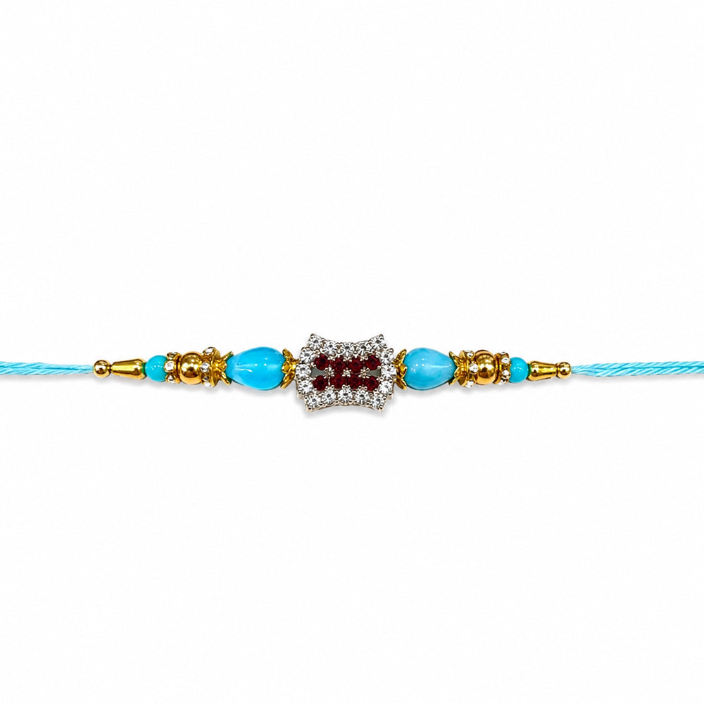 Auspicious Red and White Stone Studded Designer Rakhi
