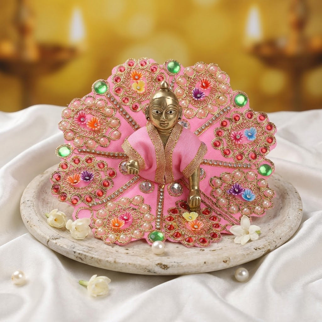 Size 2 3D Floral Accents & Pearl Work Laddu Gopal Dress