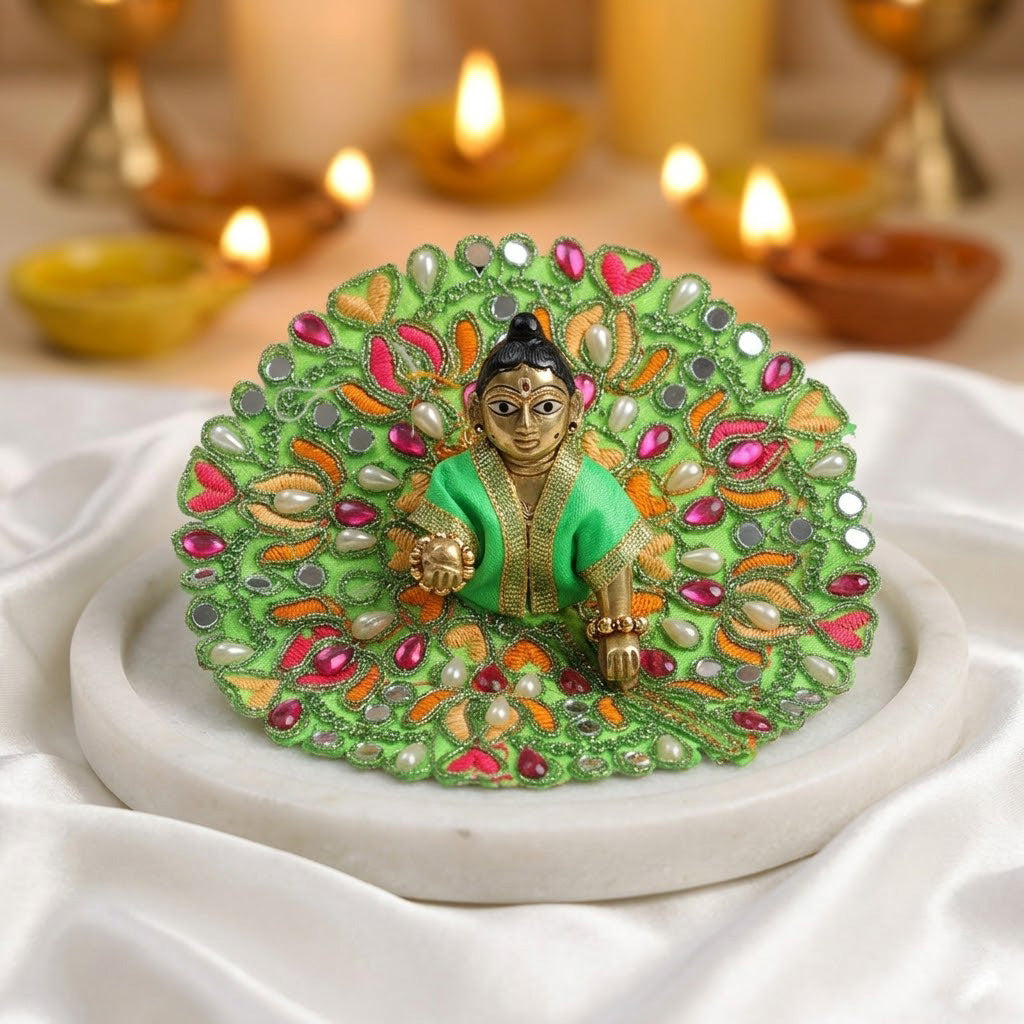 Size 2 Mirror & Stone Work Embroidered Laddu Gopal Dress