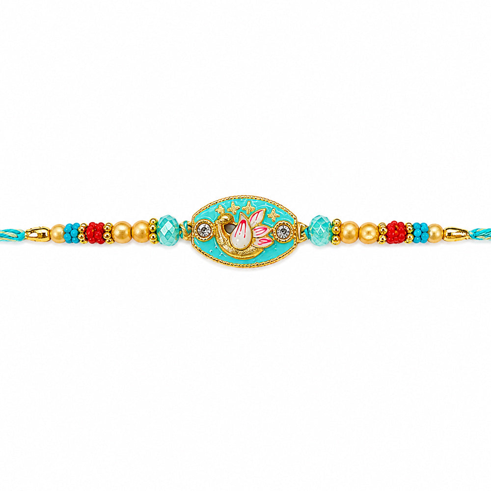 Traditional Turquoise Oval Swan Charm Stone Designer Rakhi