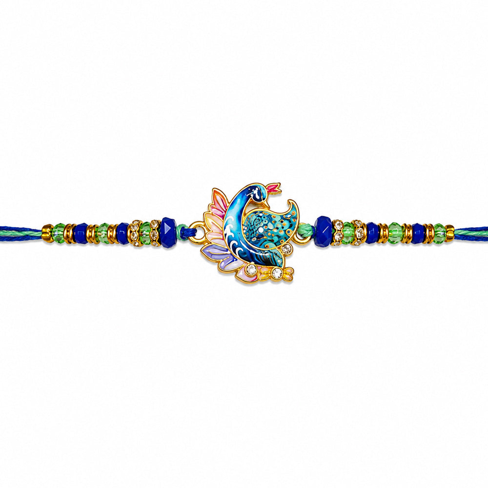 Elegant Peacock Meenakari Charm Stone Designer Rakhi