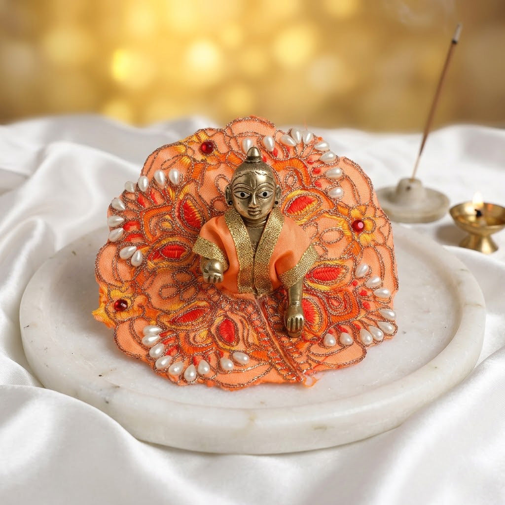 Size 1 Premium Hand Embroidered Orange Laddu Gopal Dress
