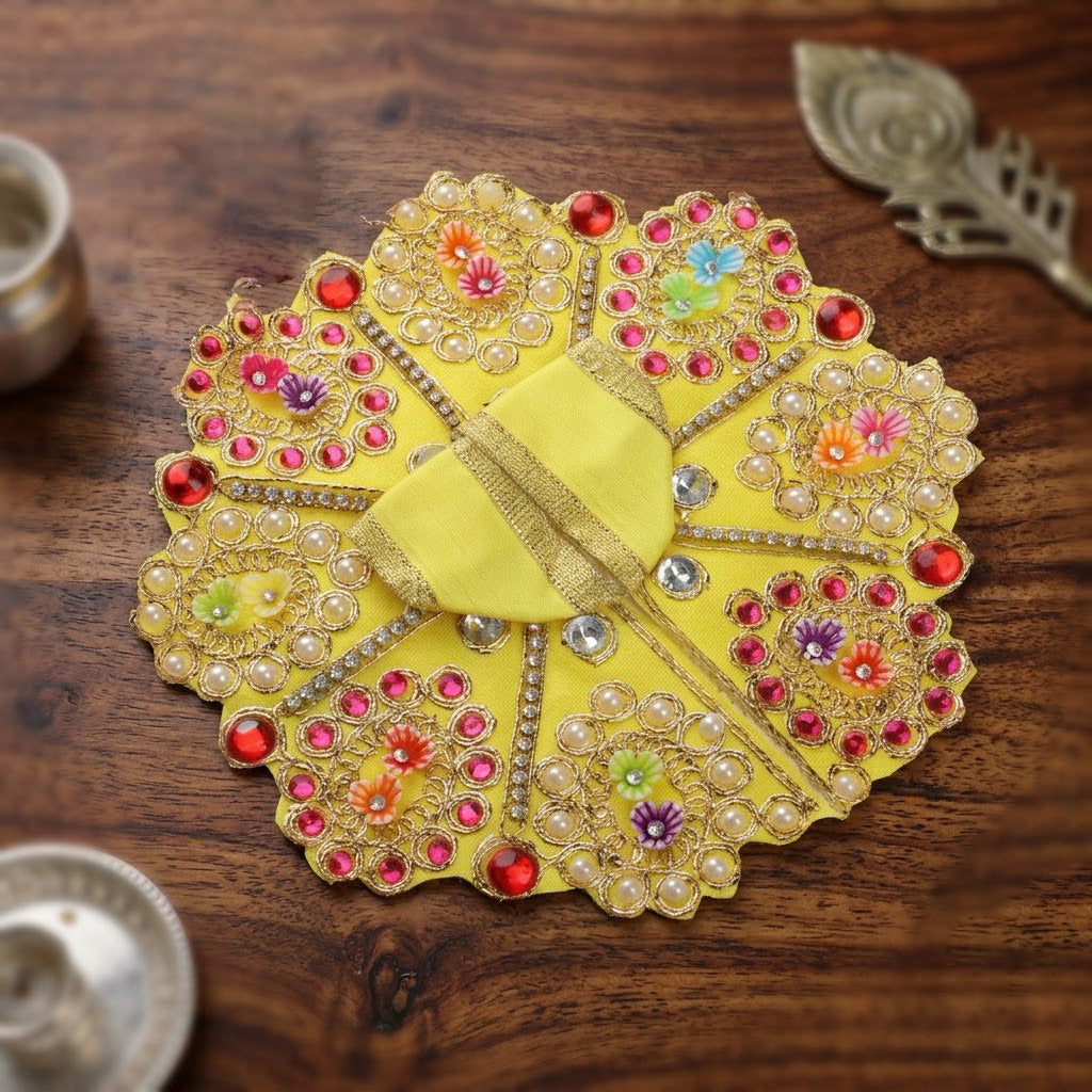 Size 2 3D Floral Accents & Pearl Work Laddu Gopal Dress
