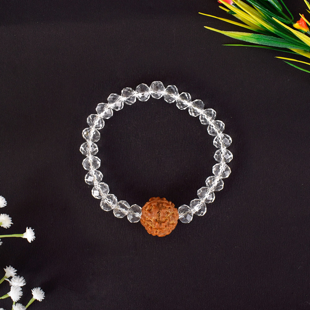 4 Mukhi Rudraksha Bracelet with Sphatik Crystal Beads for Knowledge and Clarity. India’s Largest Pooja Accessories Brand - www.satvikstore.in