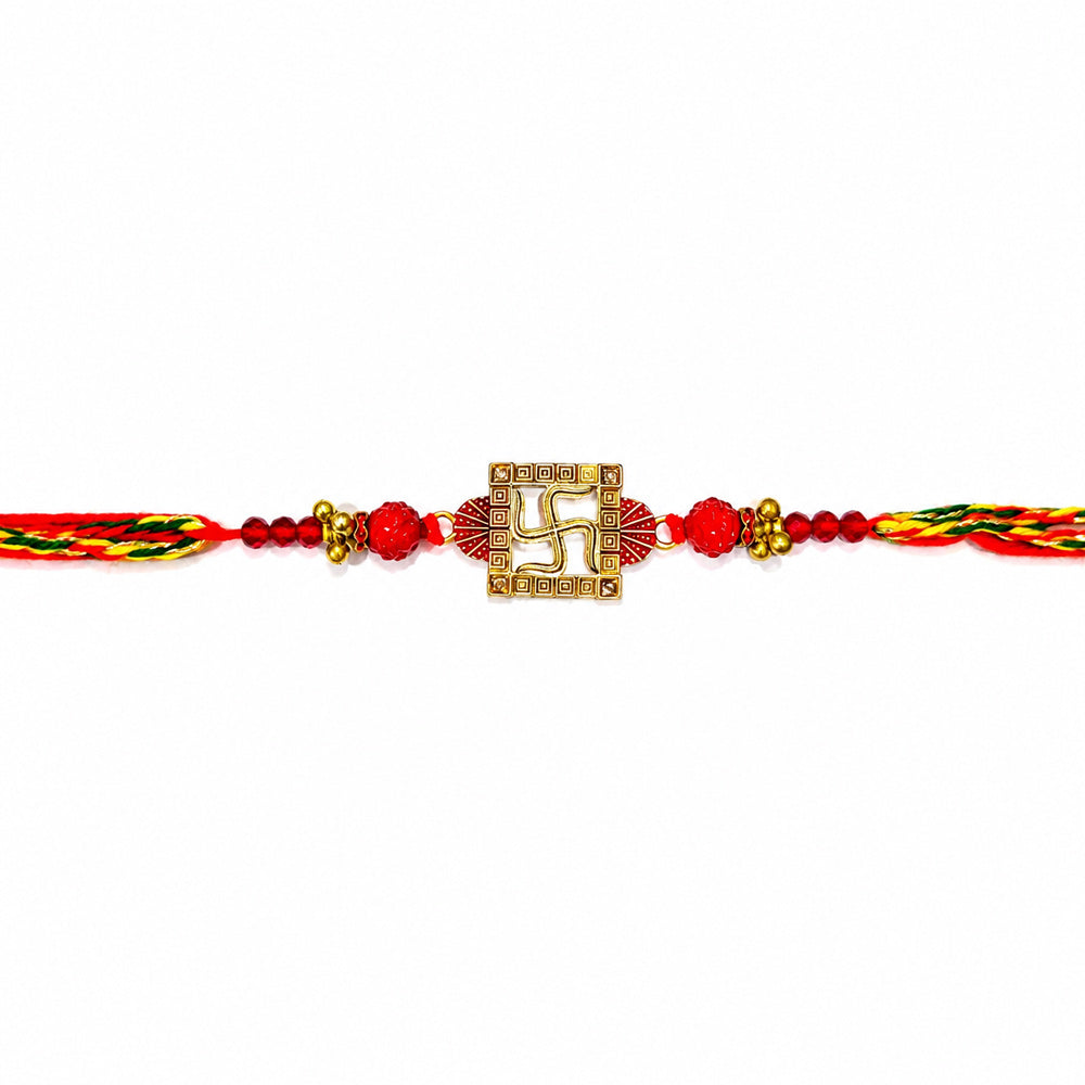 Traditional Red and Gold Swastik Motif Rakhi