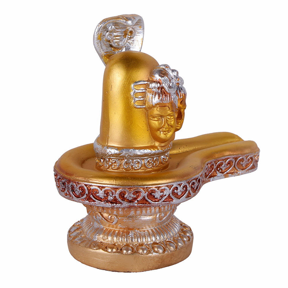 Premium Silver & Gold Shivling Resin Statue