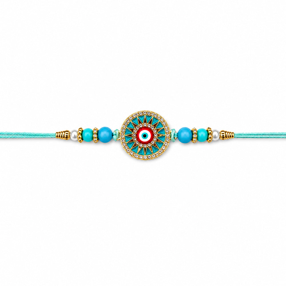 Protection Evil Eye Centerpiece Turquoise Beaded Rakhi
