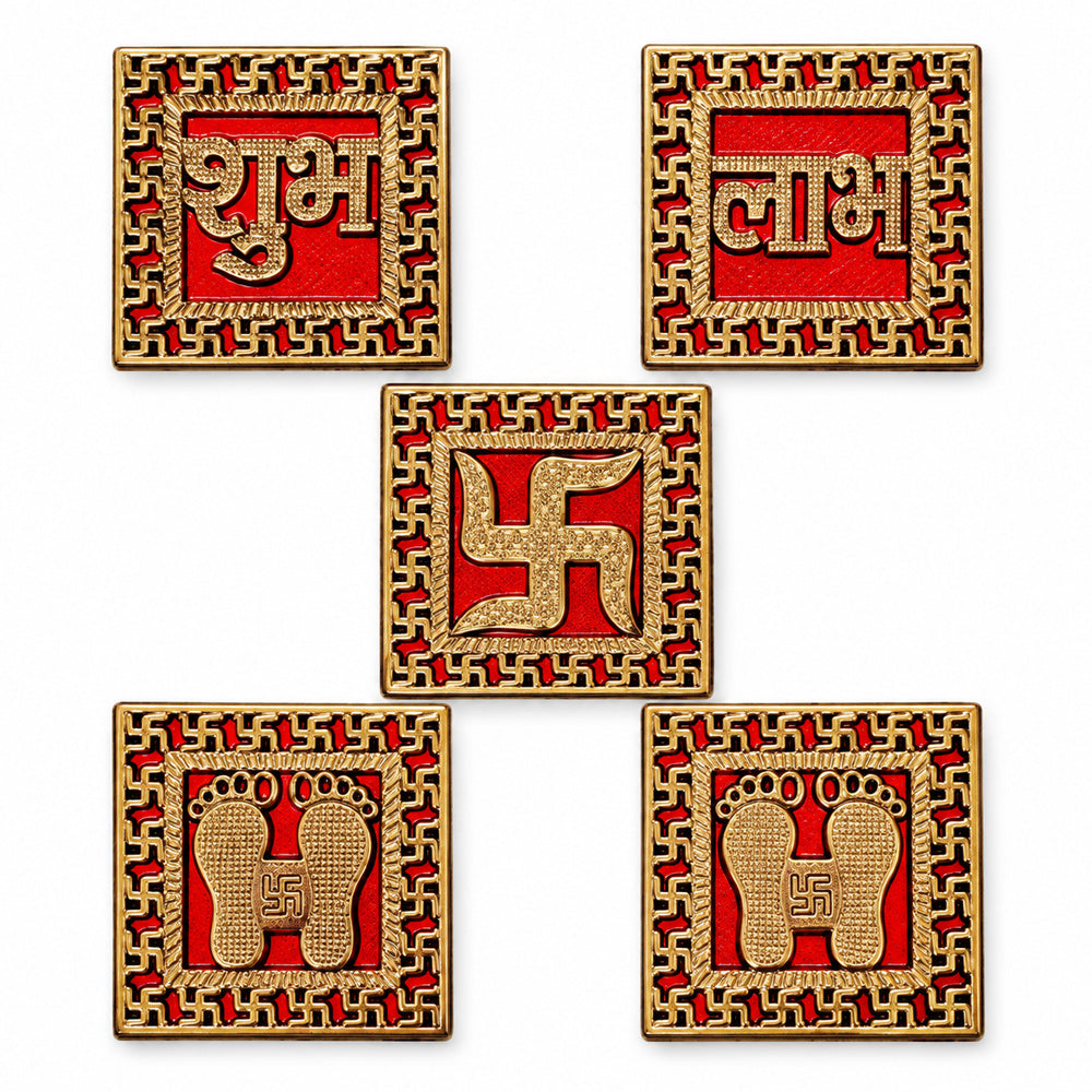 Red & Golden Bordered Shubh Labh Charan Paduka Set of 5