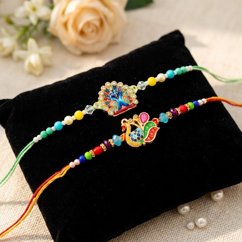 Handcrafted Multicolor Peacock Meenakari Rakhi (Set of 2)