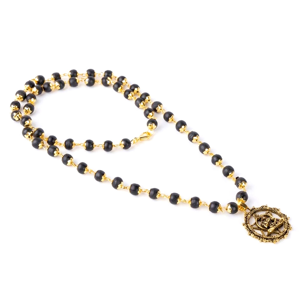 Gold Plating Capping Karungali Mala with Hanuman Pendant