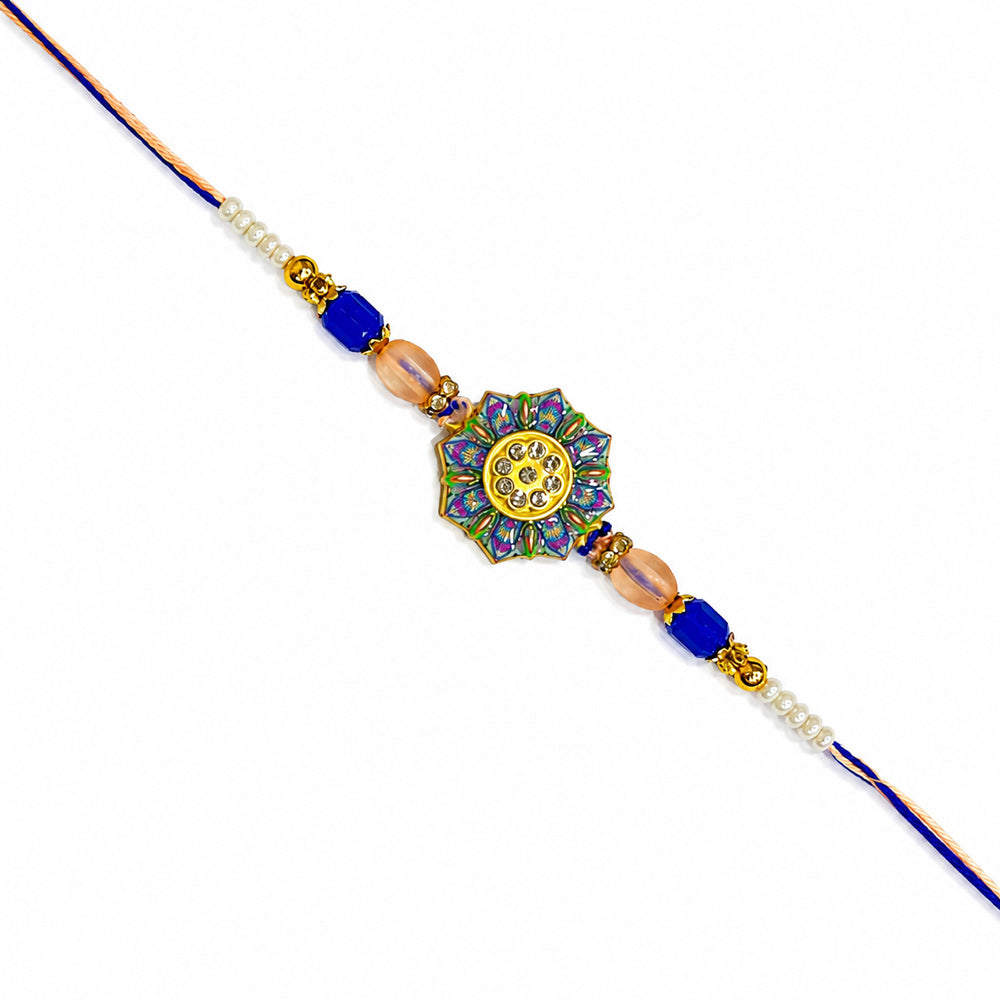 Mandala Floral Medallion Peach Oval Gem Rakhi