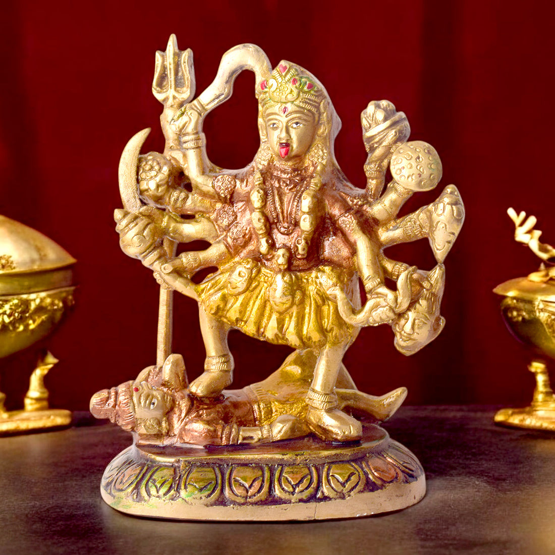 5.9 Inch Divine Brass Maa Kali Sculpture β Handcrafted Statue of Goddess Kali for Worship, Protection, and Spiritual Home Decor. No.1 Brass Idol Store www.satvikstore.in