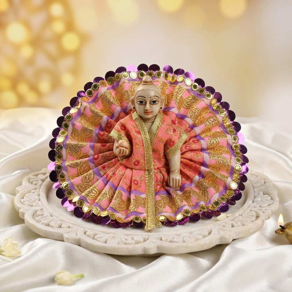 Size 0 Heavy Gold Sequin Border Laddu Gopal Dress