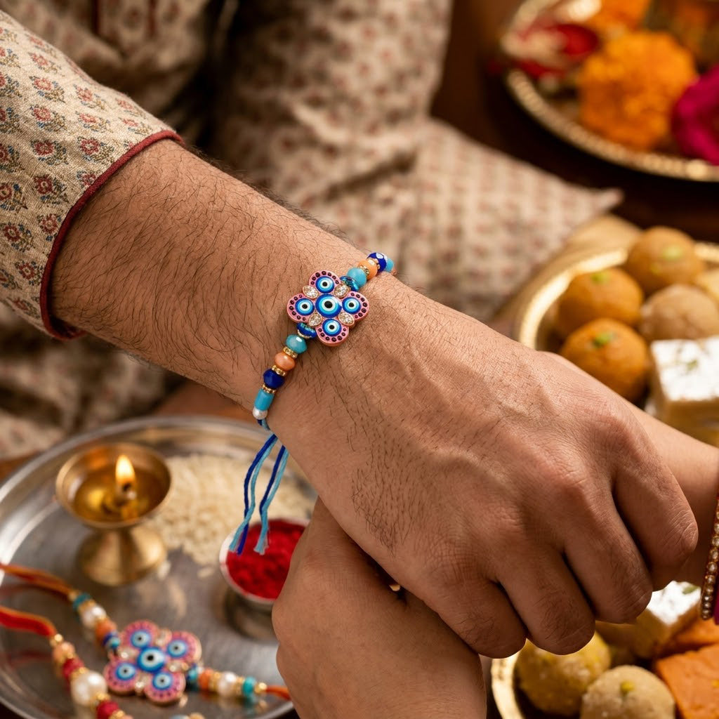 Floral and Clover Evil Eye Designer Rakhi (Set of 2)