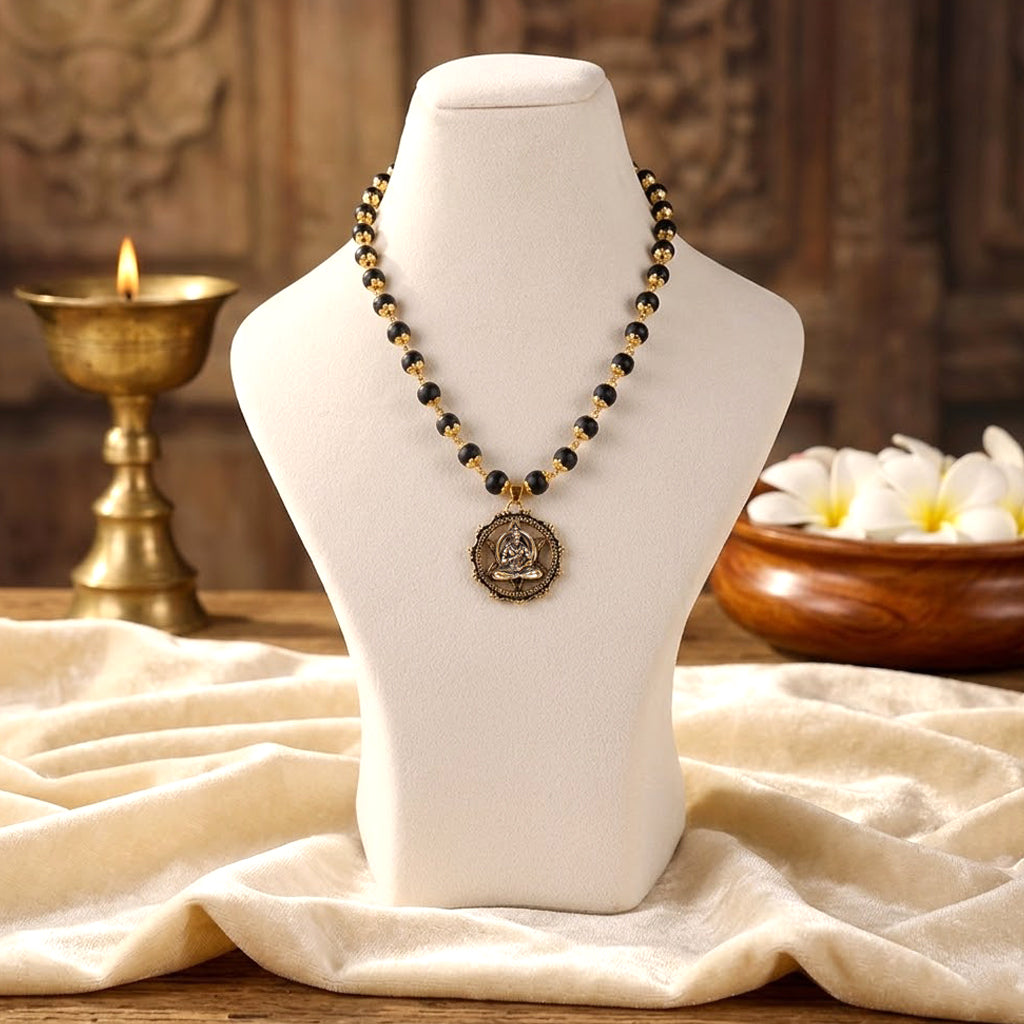Gold Plating Capping Karungali Mala with Hanuman Pendant